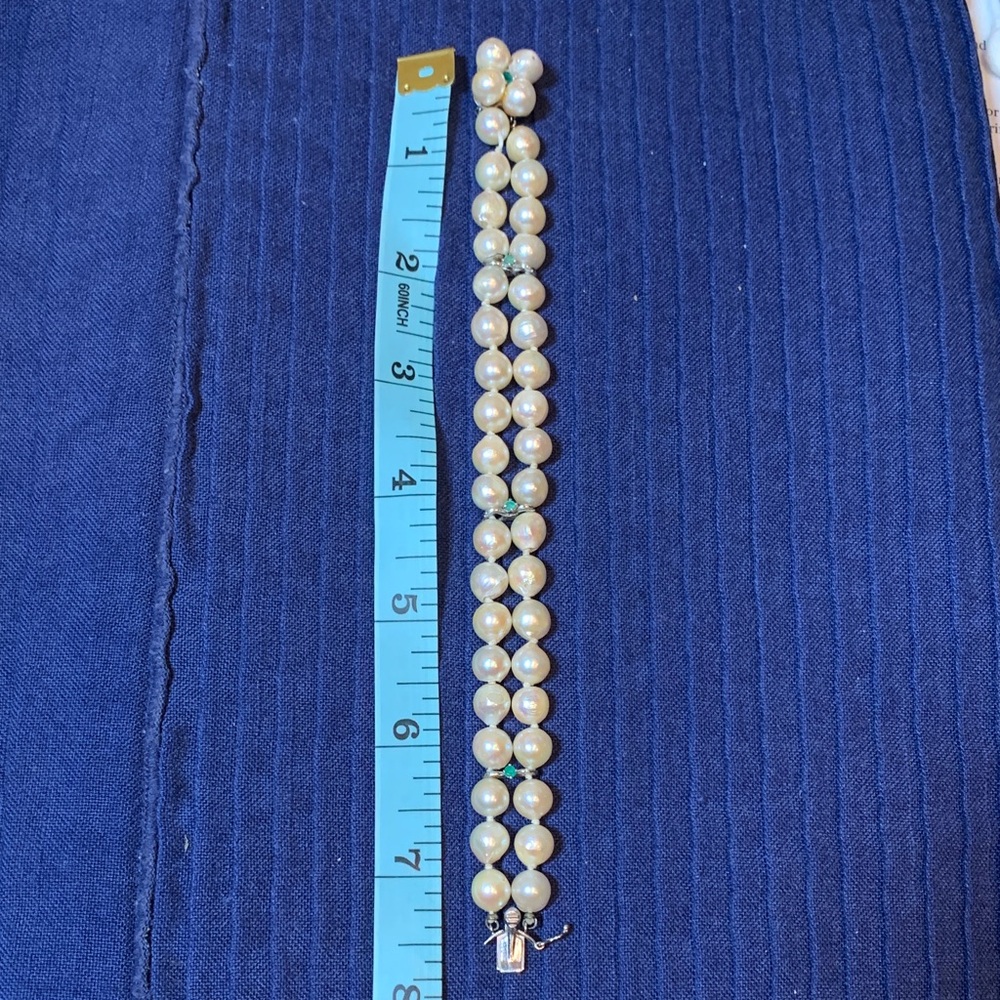 Pearl, Emerald, and 14k White Gold Vintage Bracelet